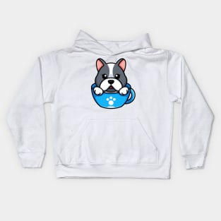 Cute dog on cup coffee cartoon Kids Hoodie